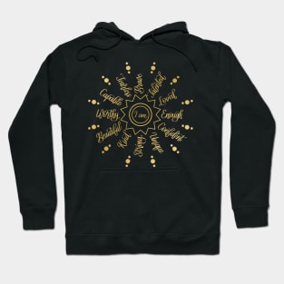 I am Positive Self Love Affirmations in Gold Gradient in Black Hoodie